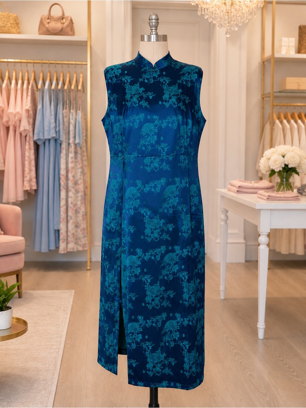 Beautiful Faeriesty Sleeveless Floral Cheongsam Dress, Size XXL